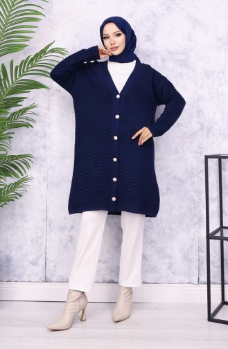 Knopfdetaillierter Cord-Cardigan 3091-01 Marineblau 3091-01