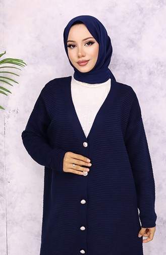 Knopfdetaillierter Cord-Cardigan 3091-01 Marineblau 3091-01