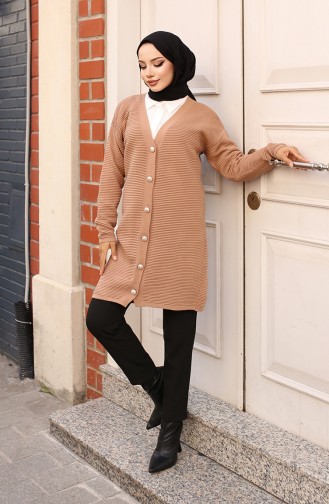 Button Detailed Ribbed Cardigan 3091-02 Mink 3091-02