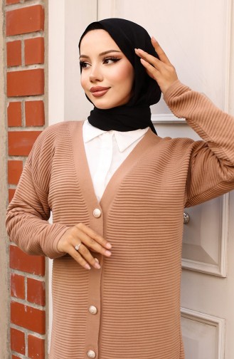 Button Detailed Ribbed Cardigan 3091-02 Mink 3091-02