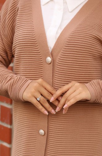 Button Detailed Ribbed Cardigan 3091-02 Mink 3091-02