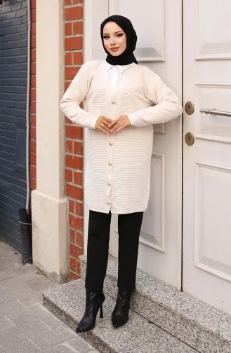 Button Detailed Ribbed Cardigan 3091-03 Stone 3091-03