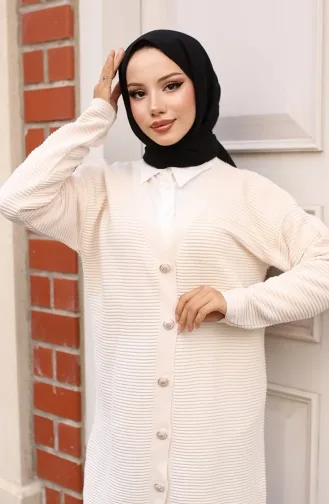 Button Detailed Ribbed Cardigan 3091-03 Stone 3091-03