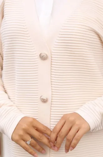 Button Detailed Ribbed Cardigan 3091-03 Stone 3091-03