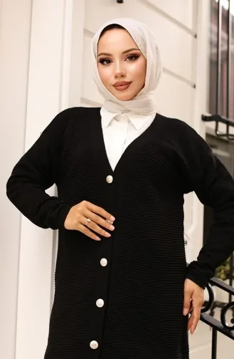 Düğme Detaylı Fitilli Hırka 3091-04 Siyah