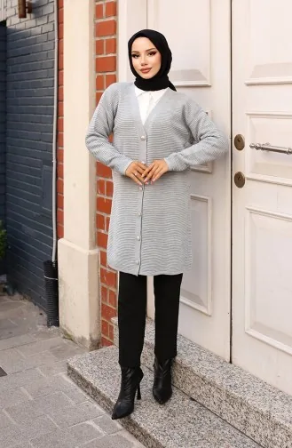 Düğme Detaylı Fitilli Hırka 3091-06 Gri