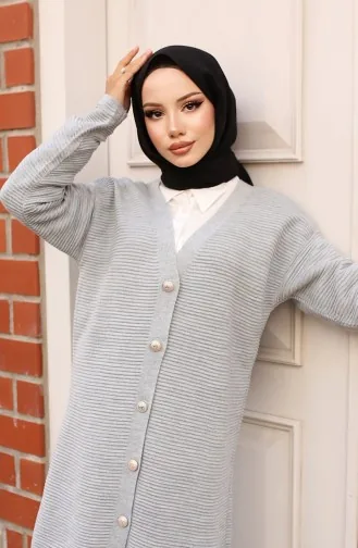 Düğme Detaylı Fitilli Hırka 3091-06 Gri