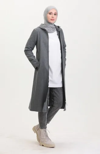 Kapüşonlu Kaşe Kap 8001-02 Gri