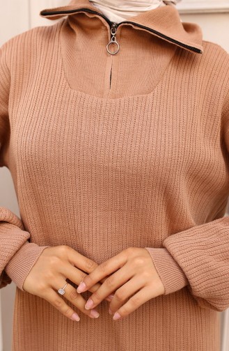 Gerippter Strickanzug Mit Reißverschlusskragen 11036-02 Nerz 11036-02