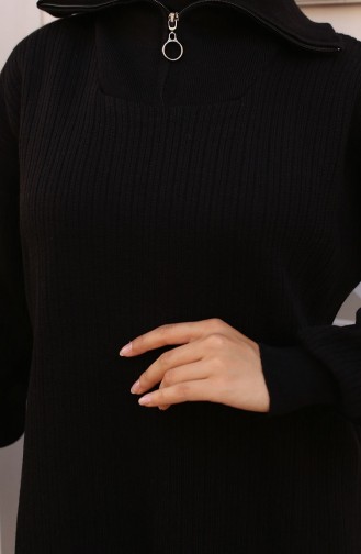 Yakası Fermuarlı Fitilli Triko Takım 11036-03 Siyah