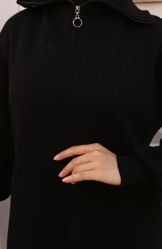 طقم تريكو مضلع وياقة سحاب 11036-03 لون أسود 11036-03