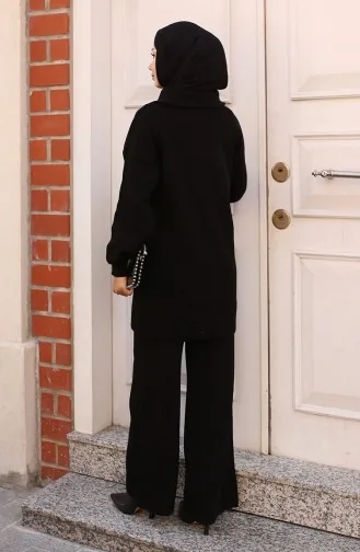 طقم تريكو مضلع وياقة سحاب 11036-03 لون أسود 11036-03