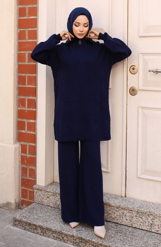 Gerippter Strickanzug Mit Reißverschlusskragen 11036-04 Marineblau 11036-04