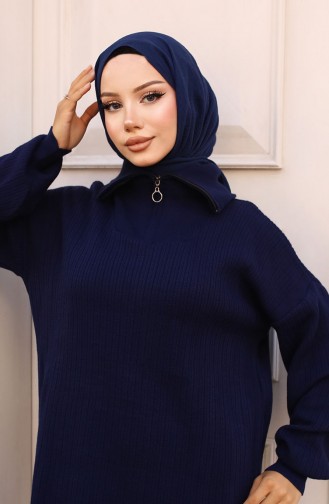 Gerippter Strickanzug Mit Reißverschlusskragen 11036-04 Marineblau 11036-04