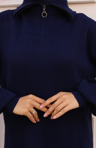Gerippter Strickanzug Mit Reißverschlusskragen 11036-04 Marineblau 11036-04