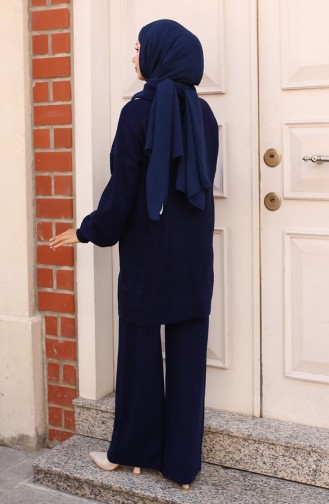 Gerippter Strickanzug Mit Reißverschlusskragen 11036-04 Marineblau 11036-04