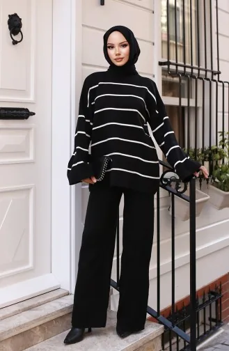 طقم تريكو بخطوط 3083-02 أسود 3083-02