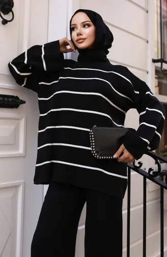 طقم تريكو بخطوط 3083-02 أسود 3083-02
