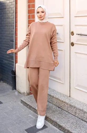 Striped Striped Knitwear Suit 3085-02 Mink 3085-02