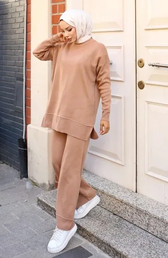 Striped Striped Knitwear Suit 3085-02 Mink 3085-02