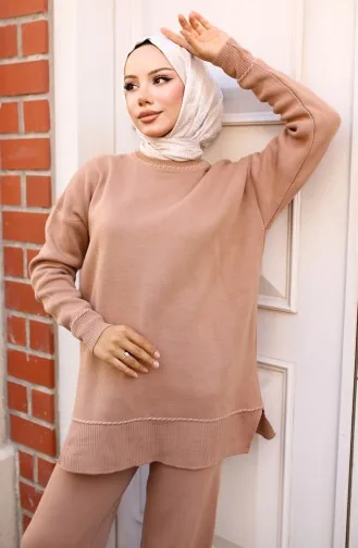 Striped Striped Knitwear Suit 3085-02 Mink 3085-02