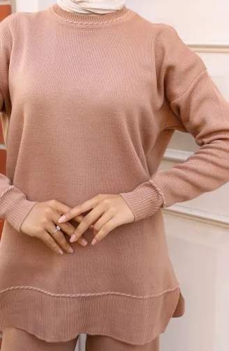 Striped Striped Knitwear Suit 3085-02 Mink 3085-02