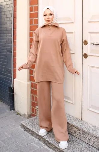 Zippered Collar Knitwear Suit 3109-01 Mink 3109-01