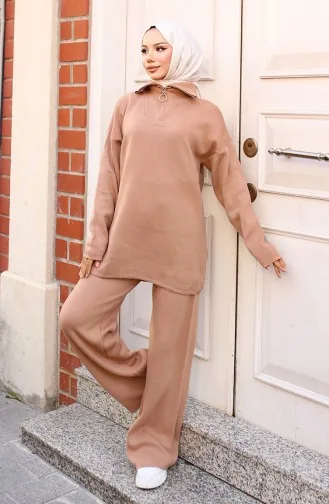Zippered Collar Knitwear Suit 3109-01 Mink 3109-01