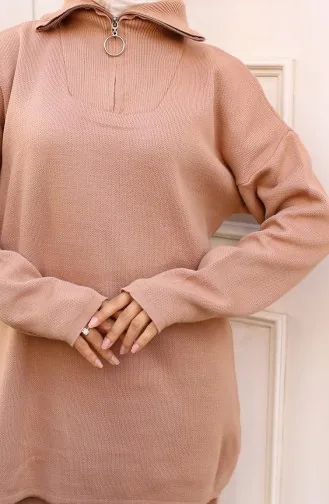 Zippered Collar Knitwear Suit 3109-01 Mink 3109-01