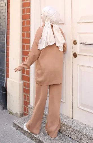 Zippered Collar Knitwear Suit 3109-01 Mink 3109-01