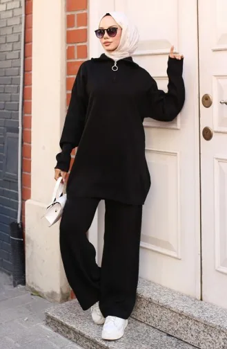 Zippered Collar Knitwear Suit 3109-03 Black 3109-03