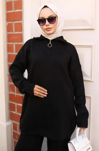 Zippered Collar Knitwear Suit 3109-03 Black 3109-03