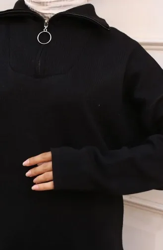 Zippered Collar Knitwear Suit 3109-03 Black 3109-03