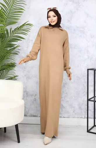 Robe En Tricot à Col Zippé 2441-01 Vison 2441-01