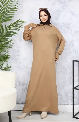 Robe En Tricot à Col Zippé 2441-01 Vison 2441-01