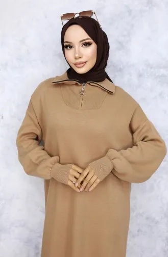 Robe En Tricot à Col Zippé 2441-01 Vison 2441-01