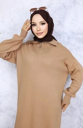 Robe En Tricot à Col Zippé 2441-01 Vison 2441-01