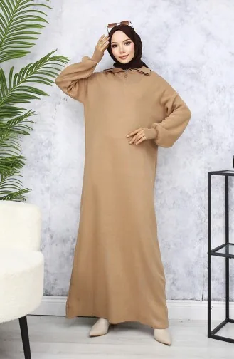 Robe En Tricot à Col Zippé 2441-01 Vison 2441-01
