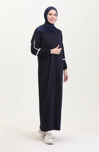 Kol Baskılı Fermuarlı Ferace 13045-01 Lacivert