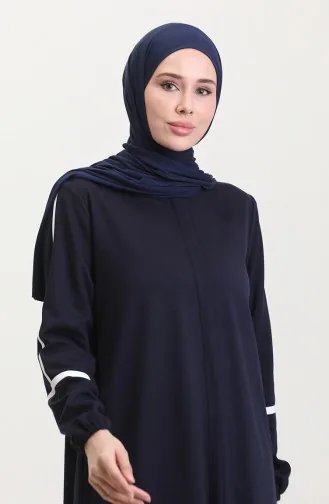 Kol Baskılı Fermuarlı Ferace 13045-01 Lacivert