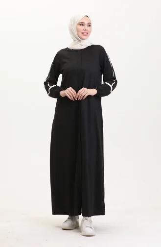 Abaya Met Ritssluiting En Print 13045-02 Zwart 13045-02