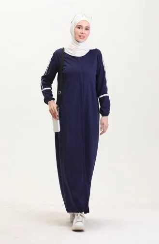 Abaya Met Ritssluiting En Print 13045-03 Licht Marineblauw 13045-03