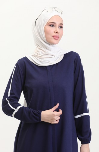 Kol Baskılı Fermuarlı Ferace 13045-03 Açık Lacivert
