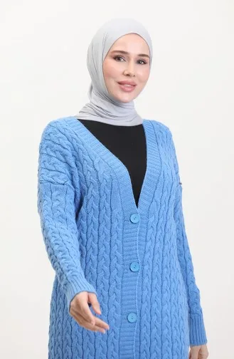Düğmeli Uzun Triko Hırka 0377-02 Mavi