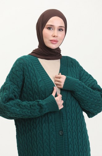 Düğmeli Uzun Triko Hırka 0377-03 Zümrüt Yeşili