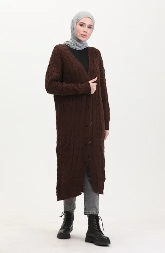 Geknöpfte Lange Strickjacke 0377-05 Braun 0377-05
