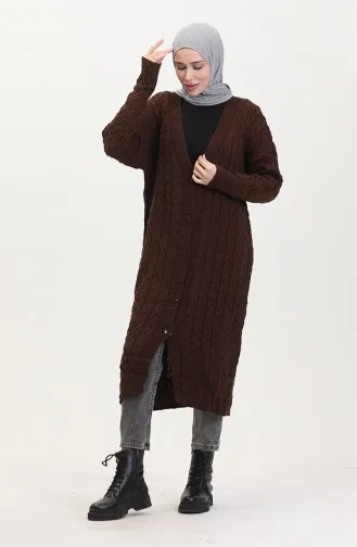 Geknöpfte Lange Strickjacke 0377-05 Braun 0377-05