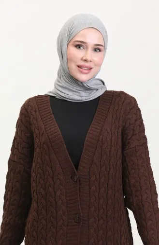 Geknöpfte Lange Strickjacke 0377-05 Braun 0377-05