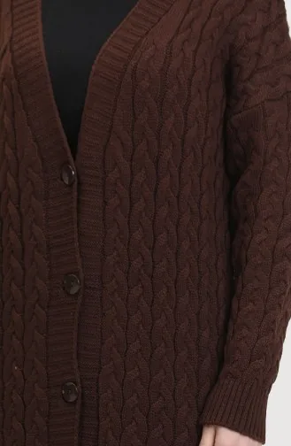 Geknöpfte Lange Strickjacke 0377-05 Braun 0377-05