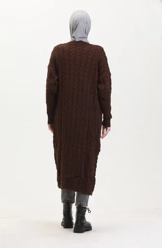 Geknöpfte Lange Strickjacke 0377-05 Braun 0377-05